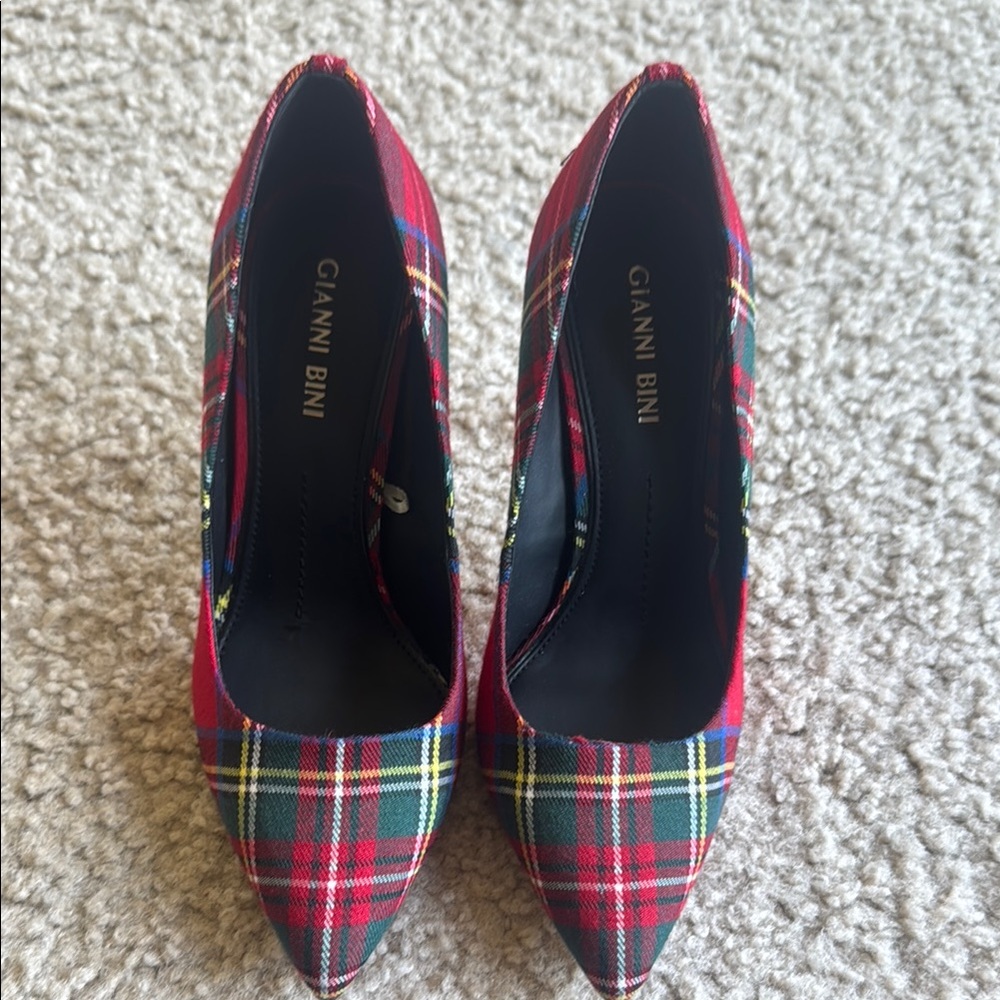 Gianni Bini Red and Green Plaid Heels